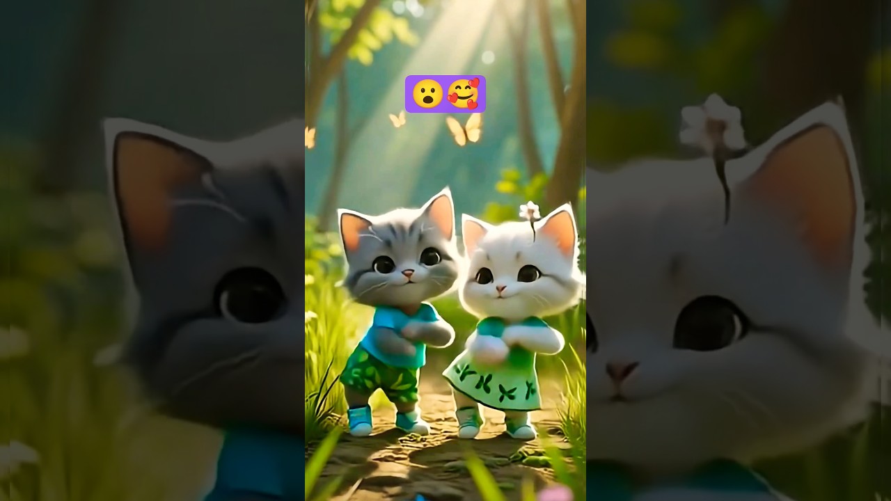 Two Cute Cats Dancing in the Forest