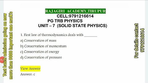 Pg trb physics /unit 7/solid state physics / law of thermodymanics/study material /test batch