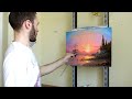Sunset Oil Painting. Art Landscape Drawing | Вечерний пейзаж. Масляная живопись на холсте. Природа