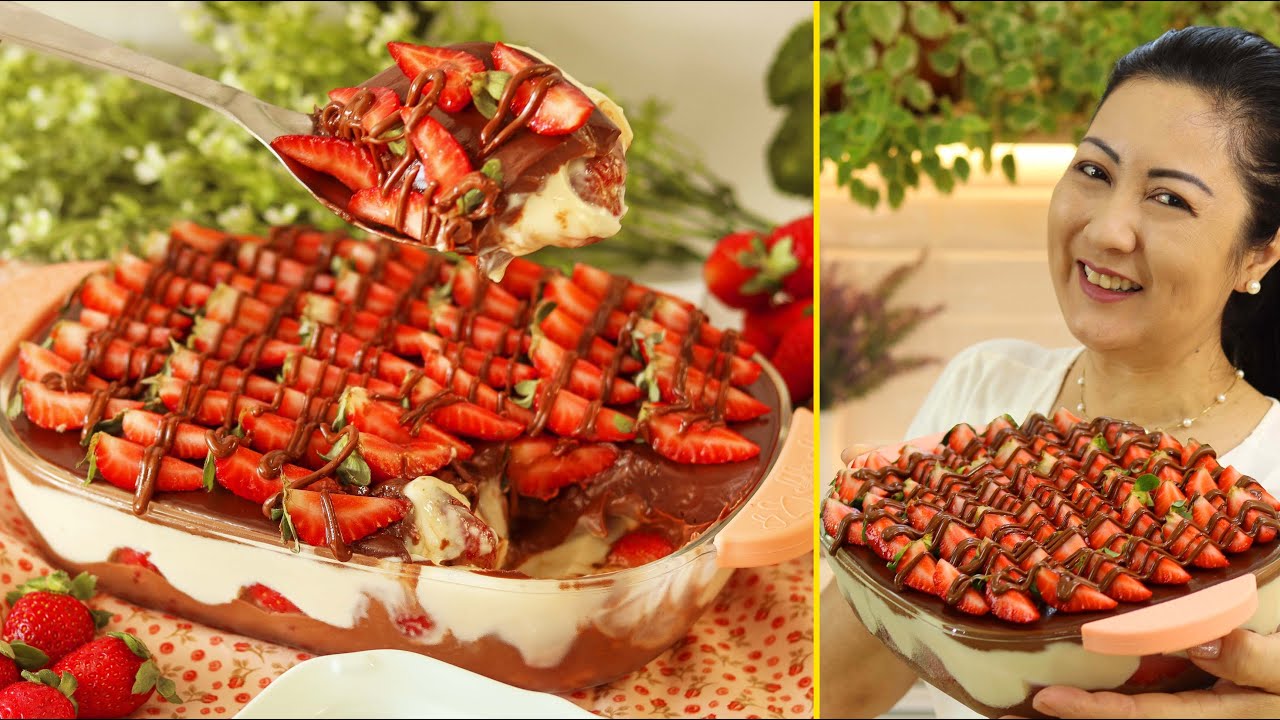 IMPOSSÍVEL RESISTIR A ESSA SOBREMESA- BOMBOM DE MORANGO NA TRAVESSA-SUPER CREMOSO- DIKA DA NAKA