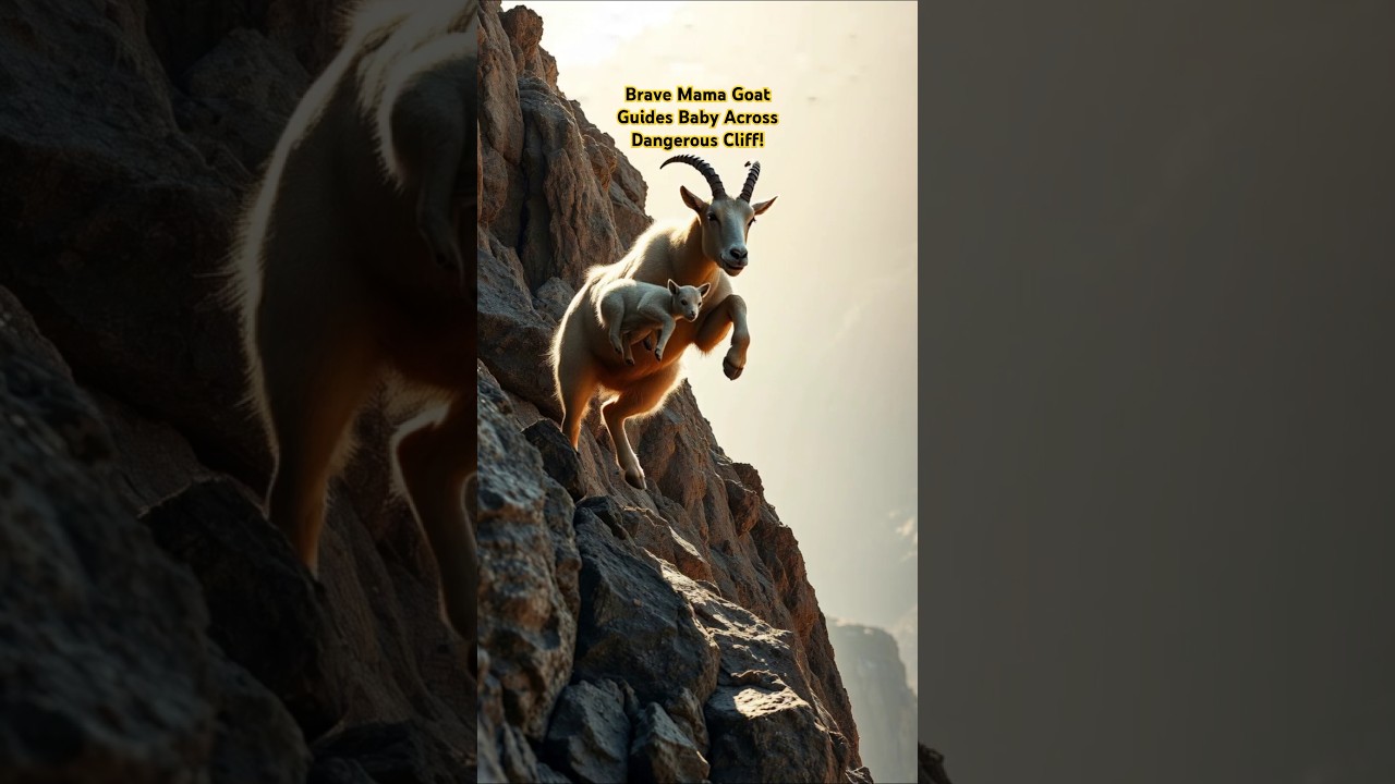 Mother Goat Teaches Her Baby to Jump Safely Across Cliffs! 