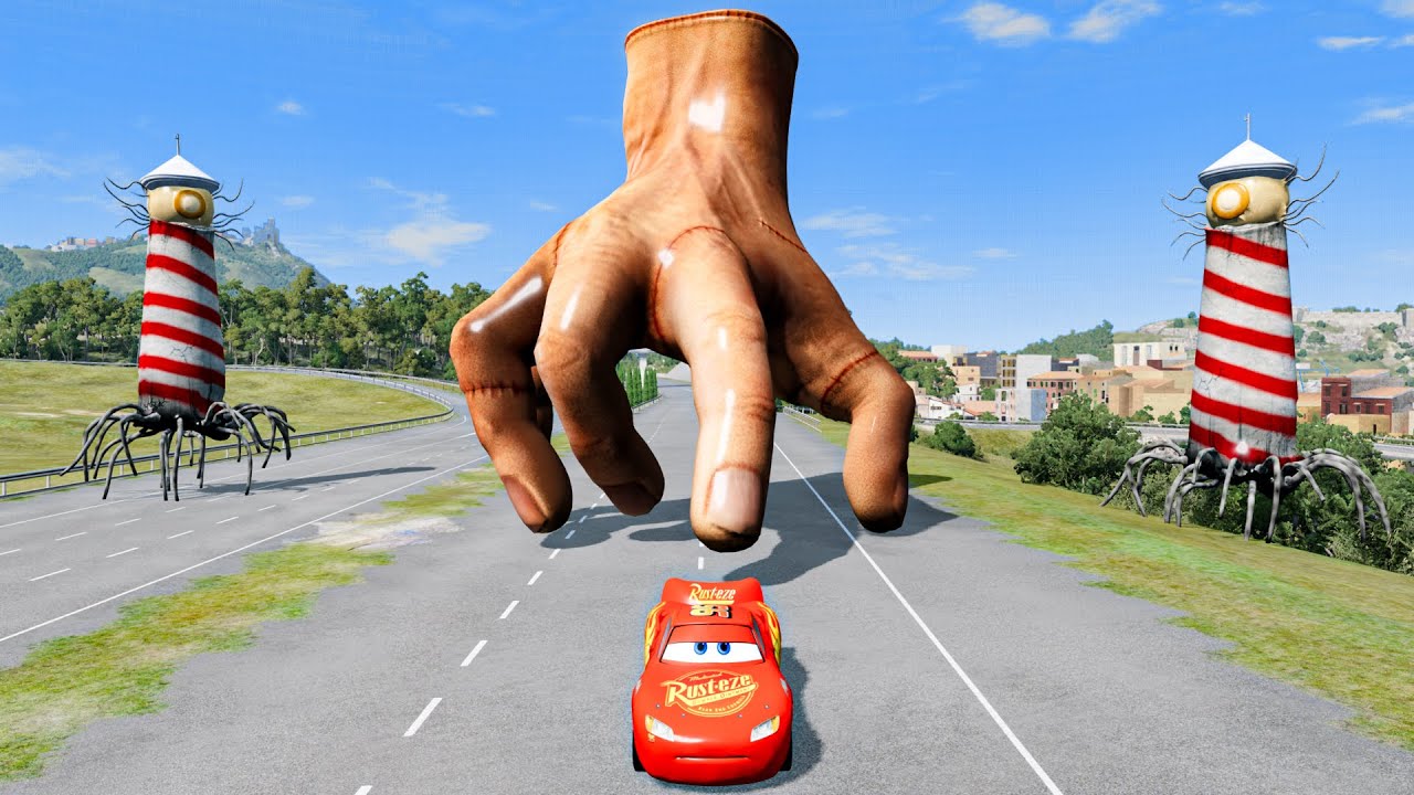 Epic escape from Lightning McQueen Eater, Squidward Eater, Sheriff Eater BeamNG.Drive