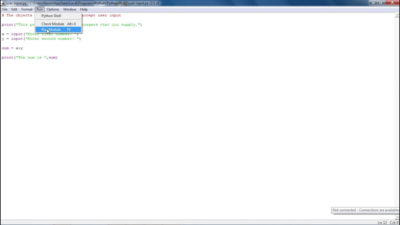 Accepting user input in a Python program. - YouTube