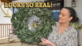 26” Olive Wreath for Front Door | Realistic All-Season Farmhouse Decor 🌿