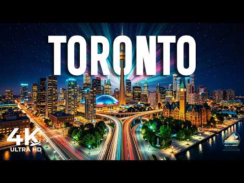 Toronto Night 4K 🌉 CN Tower Views, Nathan Phillips Square & Urban Canada