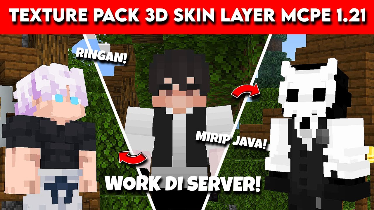 REVIEW TEXTURE PACK  3D SKIN LAYER MCPE 1.21 - MIRIP JAVA CUY!