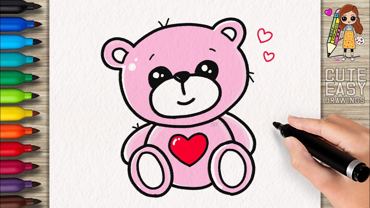 How to Draw a Cute Teddy Bear, Cute Easy Drawings - YouTube