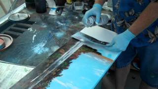 spray paint canvas tropical scene