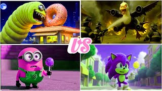 Green Minion Donut Eater🆚️Bombini Guzini🆚️Pink Minion.exe🆚️Sonic Ate Dirty Candy And Became Monster