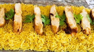 Arabian Yellow Rice with Chicken recipe with only one cup rice and one piece chicken breast 