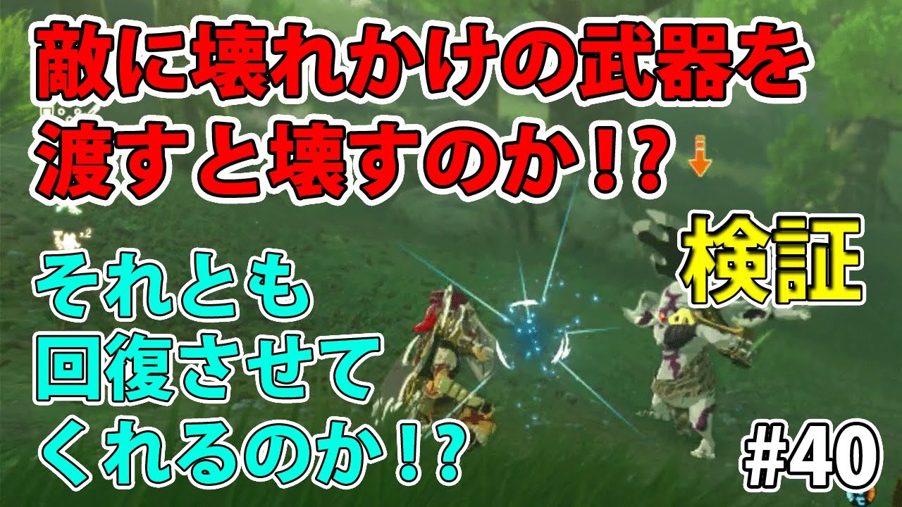 40 ゼルダの伝説 検証 壊れかけの武器を敵に渡したら壊すのか 実況プレイ ブレス オブ ザ ワイルド Nintendo Switch Youtube