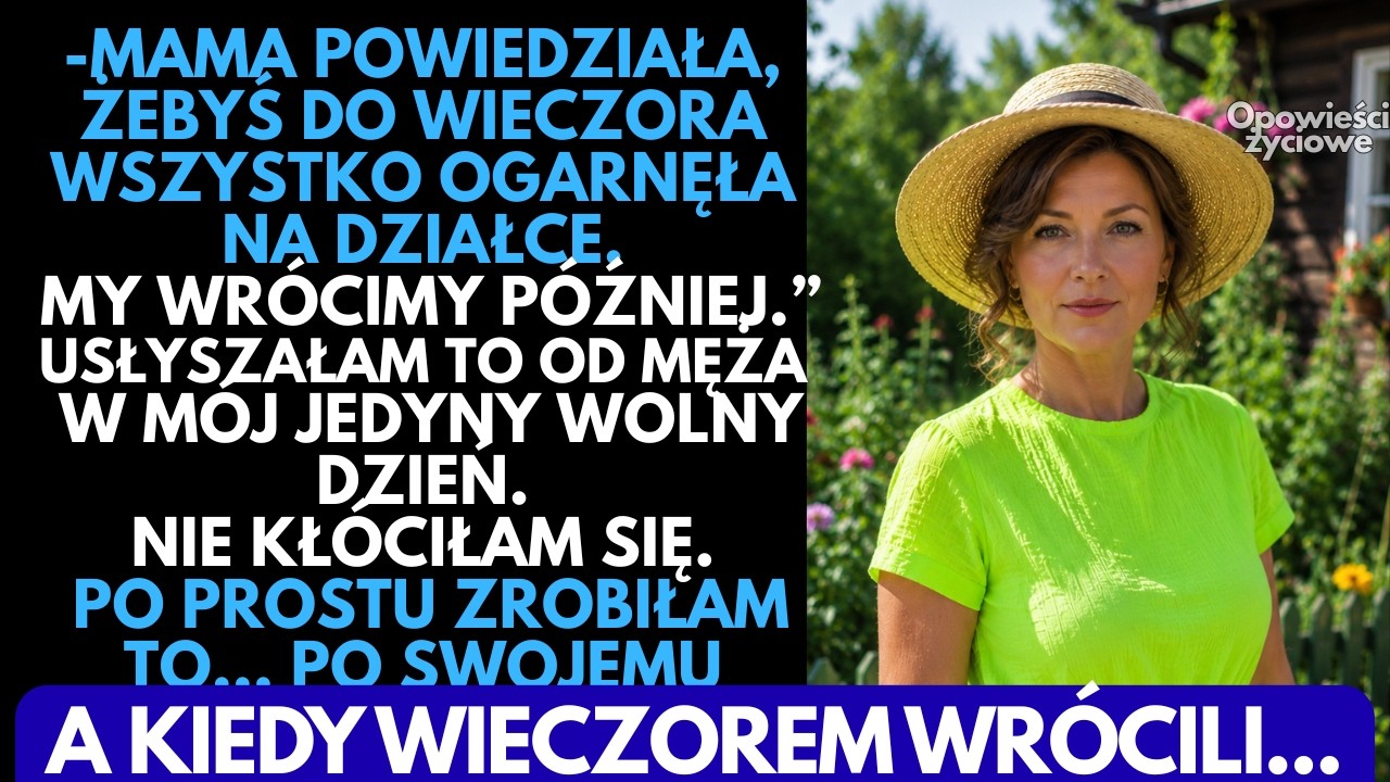 „Mama tak powiedziała” – rzucił mój mąż, zostawiając mnie na działce teściowej z łopatą w ręku, a sam pojechał z nią na grilla. To był mój jedyny wolny dzień po miesiącach pracy po dwanaście...