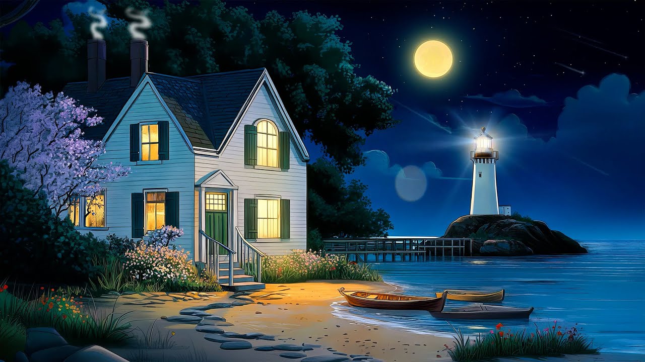 1920s Seaside Coast Ambience with oldies playing in another room for all night ( Ocean Waves Sound)