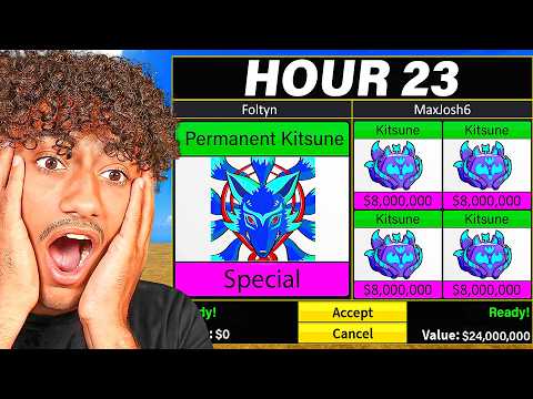 Trading PEMANENT KITSUNE FRUIT For 100 HOURS In Blox Fruits 