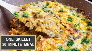 Cheesy Sloppy Joe Pasta Casserole One Skillet Meal Easy Dinner Recipes using Ground Beef