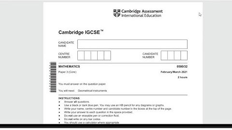 CAMBRIDGE -FEBRUARY/ MARCH 2021/ IGCSE/ 0580/ 32/  MATHEMATICS(CORE) PAPER 3(SOLVED SOLUTIONS)