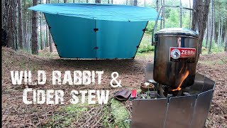 Tarp camping | cooking wild rabbit and Cider stew in a forest | Trangia alcohol stove