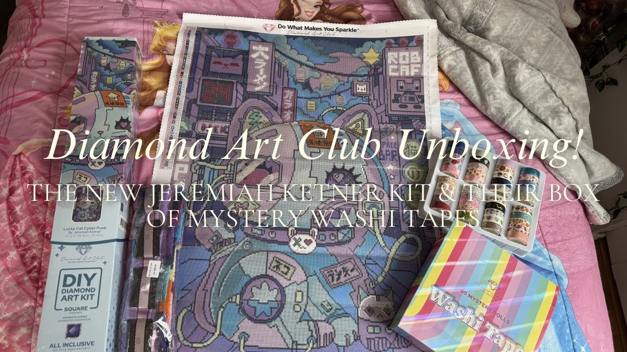 A chaotic Diamond Art Club unboxing—the new Jeremiah Ketner kit & their mystery washi tape box!