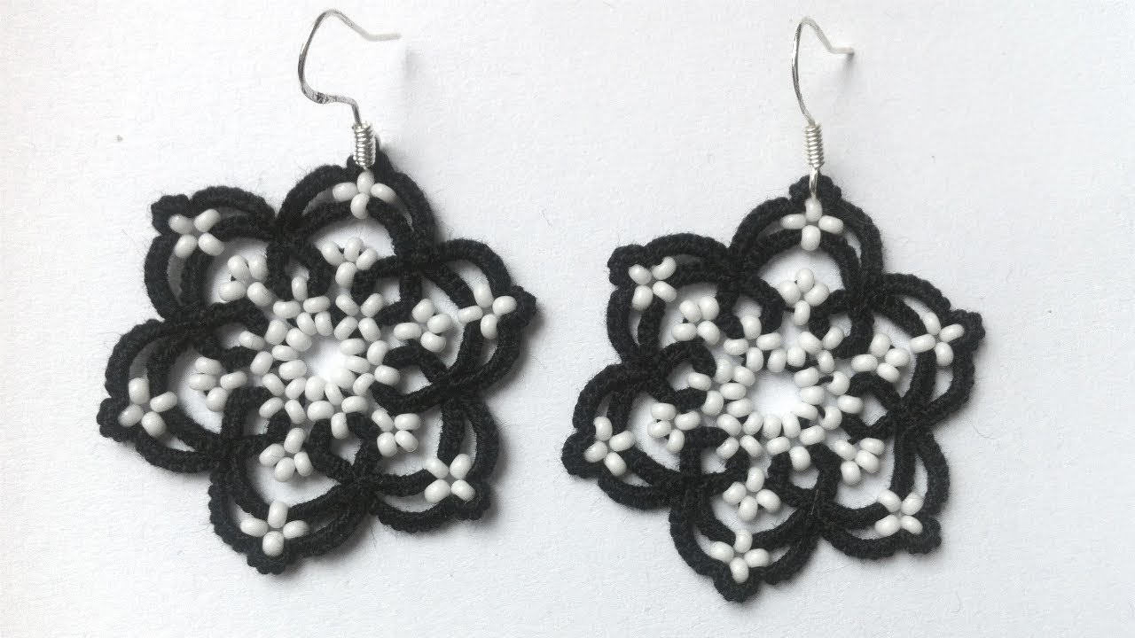 Серьги снежинки фриволите иглой анкарс, мк для начинающих. DIY Earrings snowflakes frivolite needle