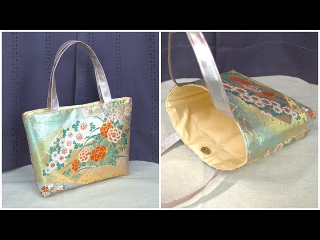 帯リメイク　トートバッグ作ってみました。　how to make a tote bag　少し小さめ帯リメイクトートバッグ