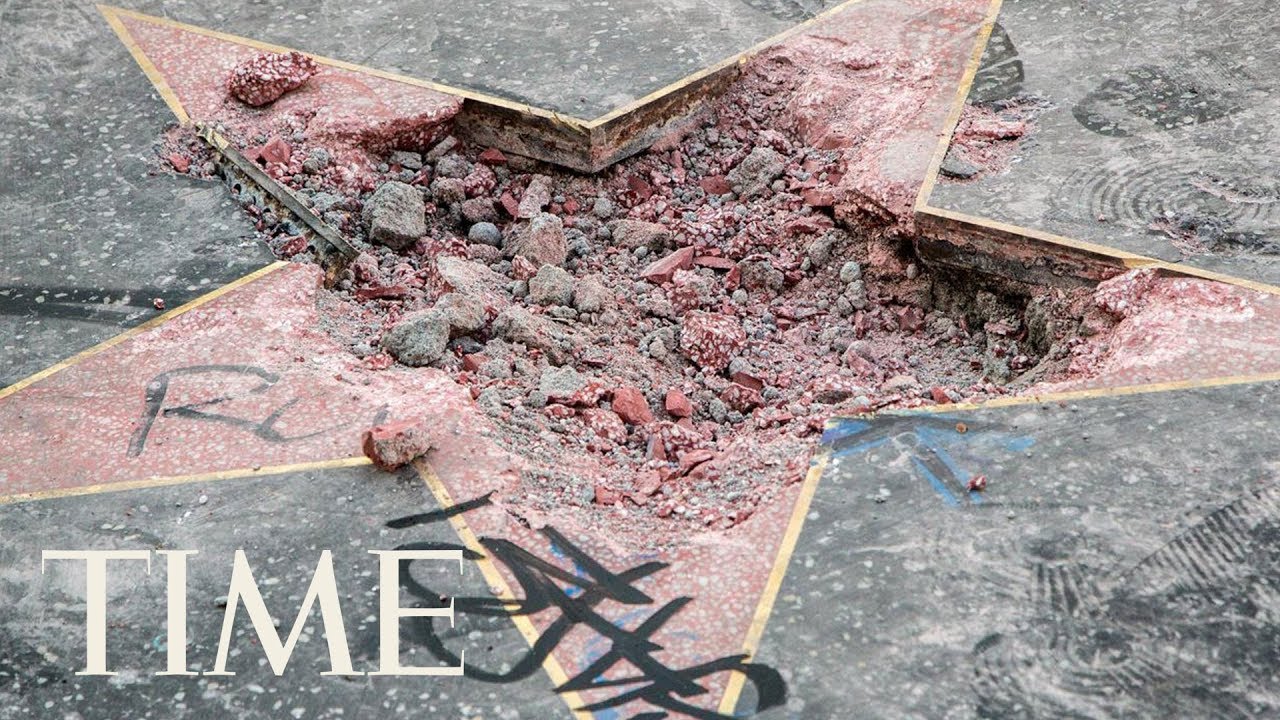 Donald Trump's Walk of Fame Star Destroyed by Man with a Pickaxe  Again