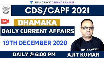 Daily Current Affairs Dhamaka (Part-8) | G.A | Target CDS/AFCAT/CAPF/NDA 2020/2021 | Ajit Kumar
