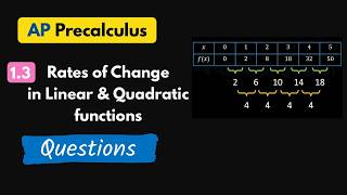 AP Precalculus 1.3 Rates of change in Linear and Quadratic function Questions