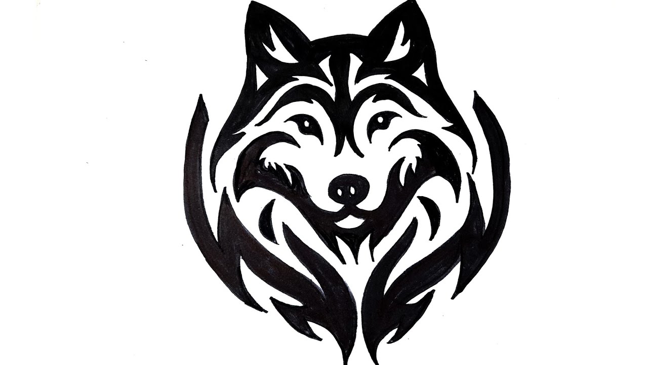 How to draw a tribal wolf || Wolf head tattoo drawing