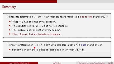 MATH 3191: Summary of Linear Transformations
