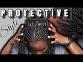 Flat Twists Protective Style on NATURAL HAIR | into two Twisted Ponytails