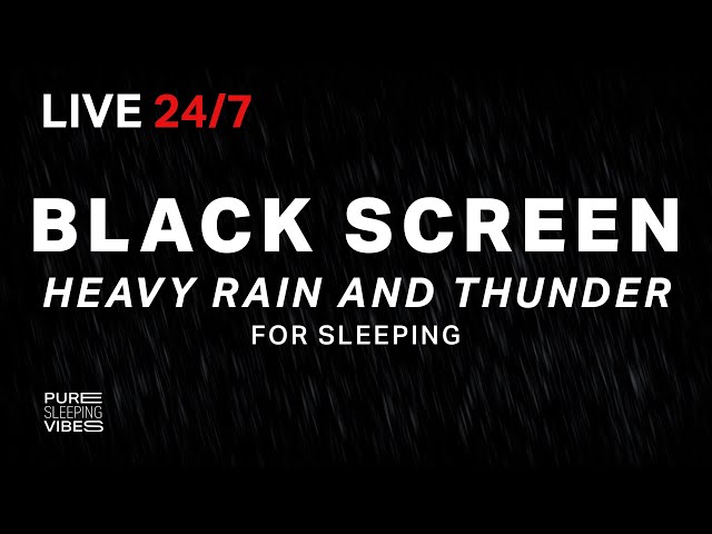 🔴 Heavy Rain and Thunder Sounds for Sleeping - Black Screen | Thunderstorm Sleep Sounds, Live Stream class=