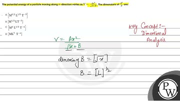 The potential energy of a particle moving along x-direction varies as V=Ax2x+B. The dimensions o....