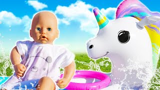 A new swimming pool &amp; floatie for Baby Annabell doll. Water pool fun for kids. Baby dolls videos.
