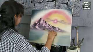 Acrylic painting tutorial for beginners step by step Following Bob Ross Tutorial YouTube