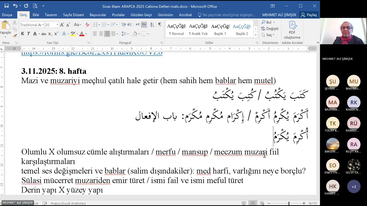 2025 ilitam Arapca Bir 8. hafta 1. ders