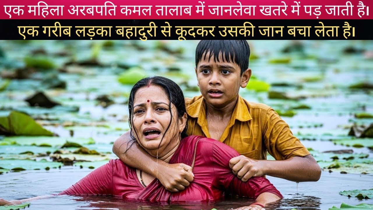 कमल तालाब में अरबपत्नी पर संकट—गरीब लड़के ने साहस दिखाकर जान बचाई