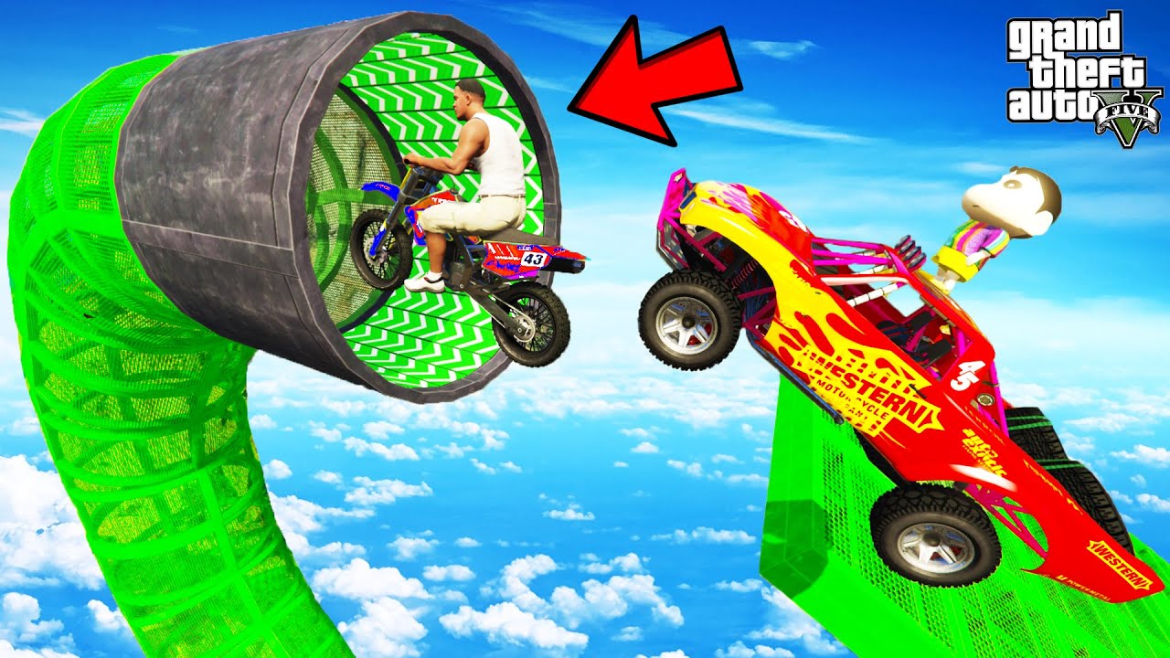 FRANKLIN TRIED IMPOSSIBLE TUBE TUNNEL ULTRA MEGA RAMP PARKOUR CHALLENGE IN GTA 5 | SHINCHAN and CHOP