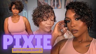 Short Curly Pixie Wig Install | Brown Highlight Water Wave | Glueless HD Lace Beginner Friendly