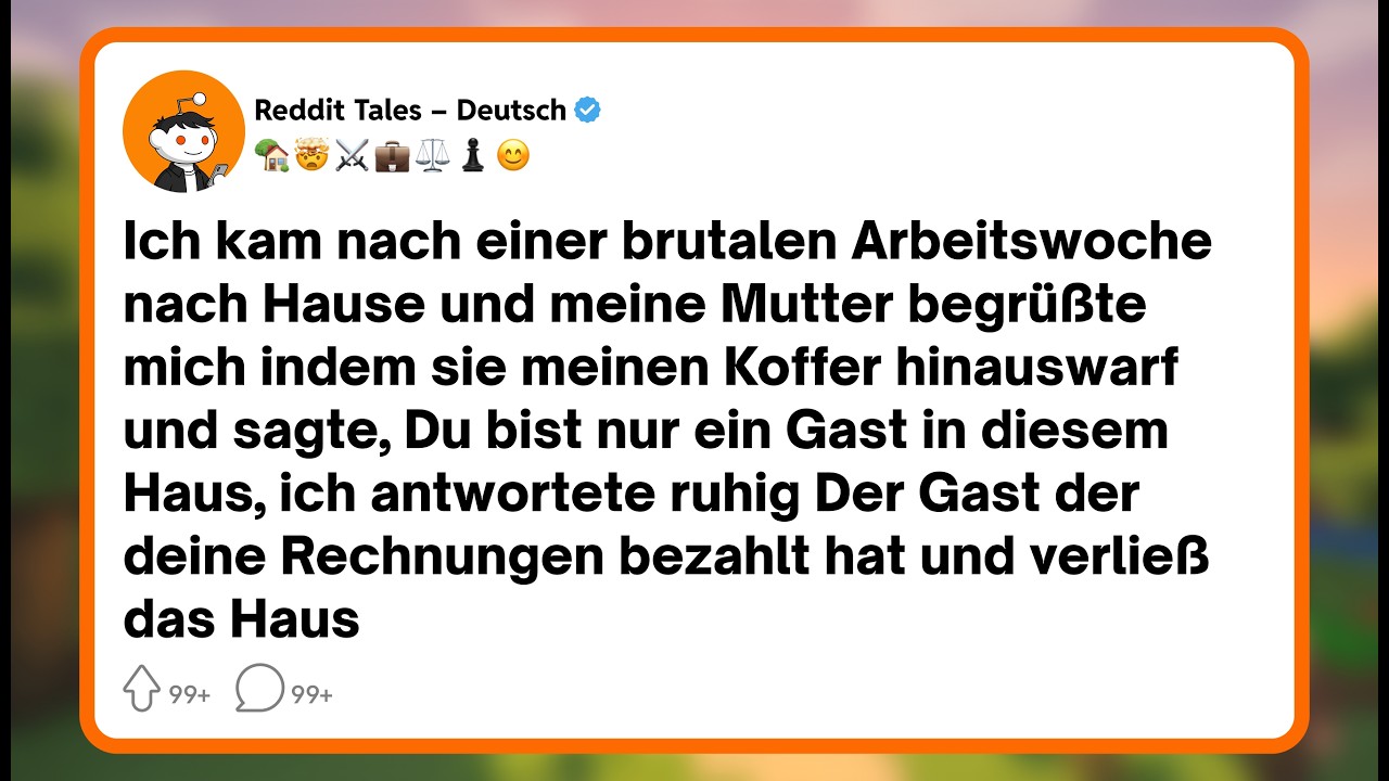 Nach einer brutalen Arbeitswoche kam ich nach Hause, und meine Mutter warf meinen Koffer die Treppe hinunter. „Du bist nur ein Gast in diesem Haus“, sagte sie, als wäre ich ein Fremder. Dabei...