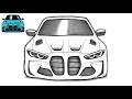 BMW M4 Drawing Easy ✍️ Step by Step Sports Car Sketch for Beginners
