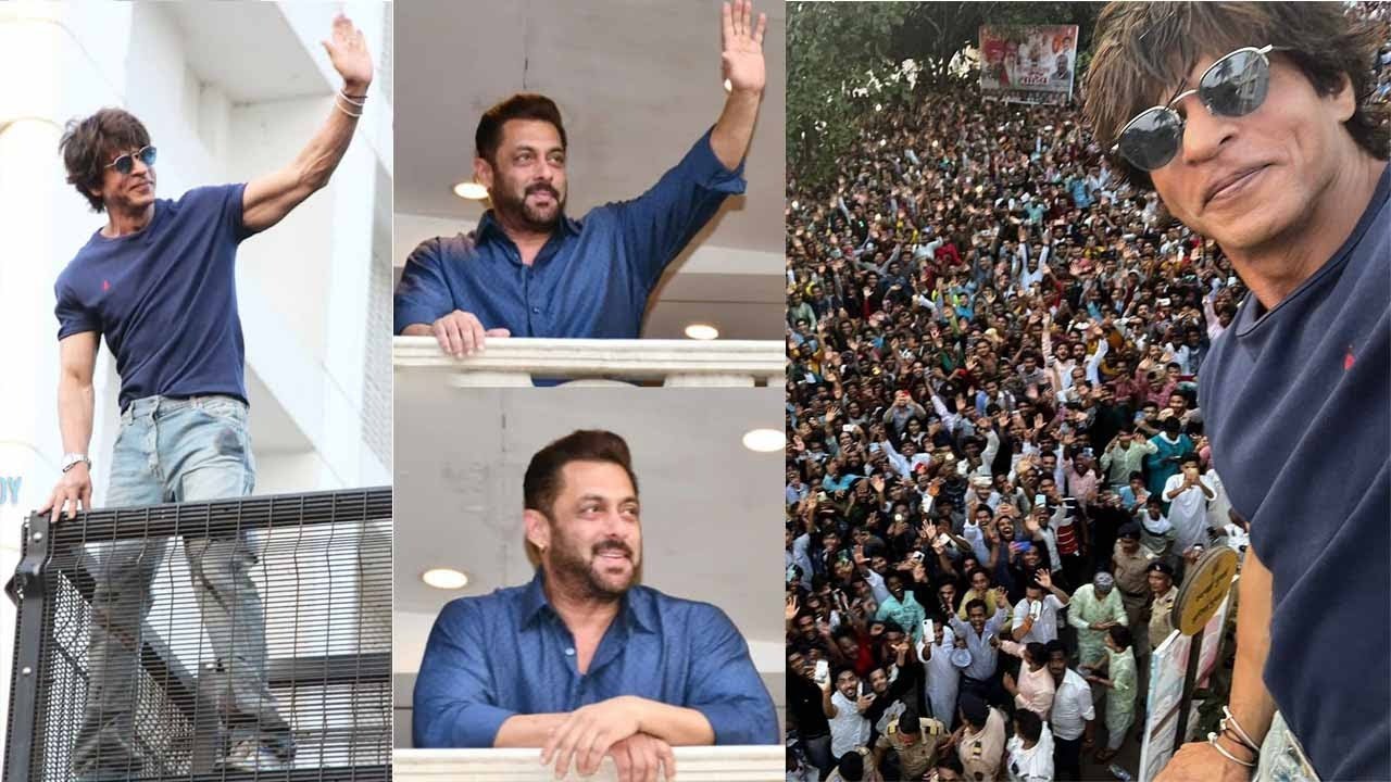 Salman Khan and Shah Rukh Khan Greets Cheering Fans on Eid day 2022 ...
