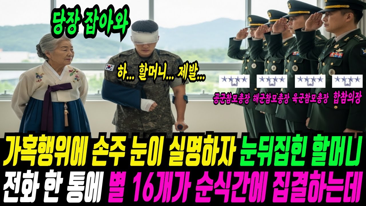 삼대독자 이등병 손주를 심각한 가혹행위로 실명 하게 만든 조폭 출신 해병대 소대장의 끔찍한 최후, 할머니 전화 한 통에 쓰리스타 별 16개가 부대 전체를 박살내버렸습니다.