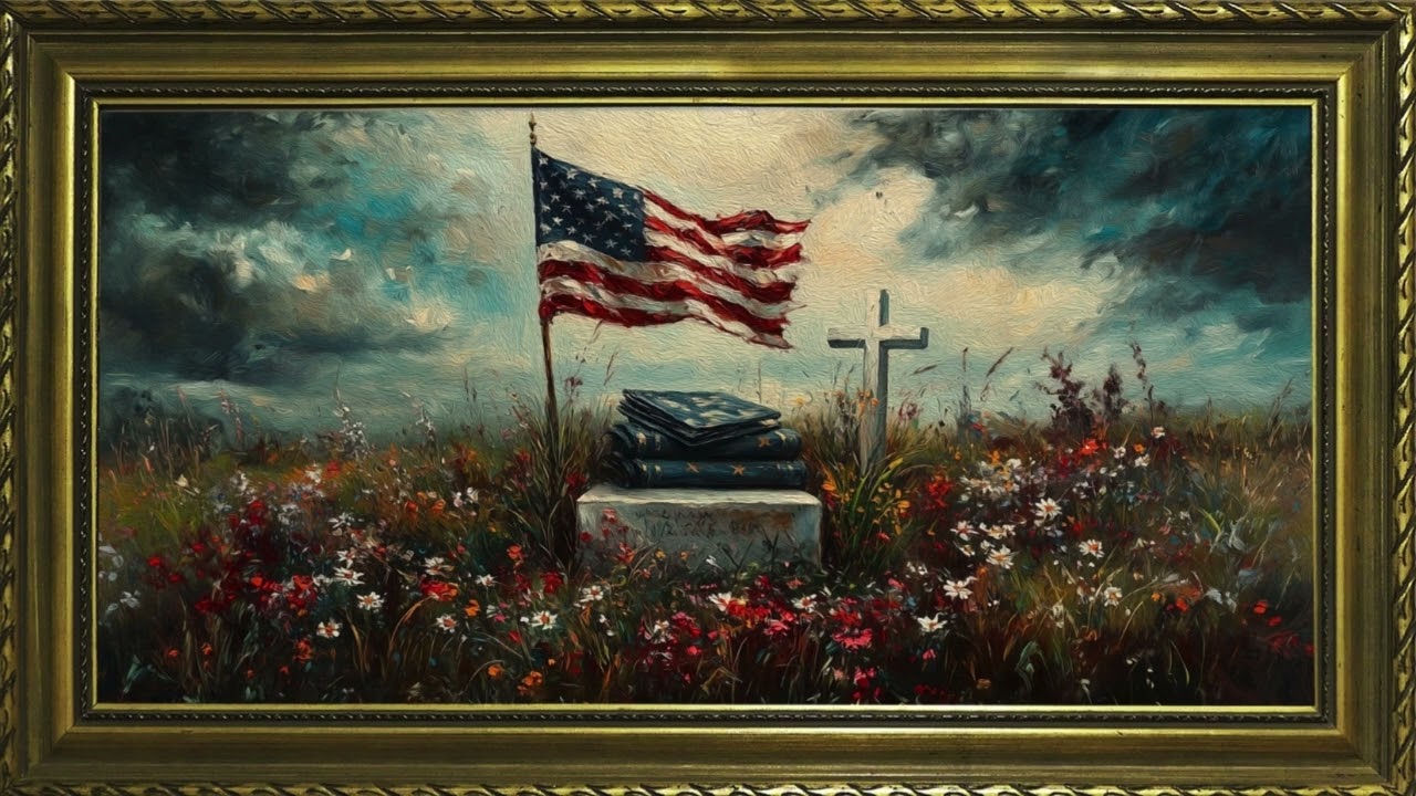 Memorial Day Frame TV Art | Folded American Flag at Gravesite  | TV Art Video | Art Screensaver