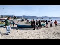 Garopaba, SC, manhã de sol, porém fria, com saída da água, do bote Cocoroca II, Pescador Danir.