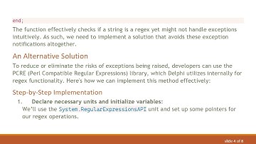 Exploring Alternative Methods to Validate Regular Expressions in Delphi