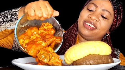 ASMR MUKBANG FUFU WITH GOAT MEAT PEPPER SOUP AND COWLEG