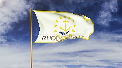 4K rhode island flag with title waving in the wind. Looping sun rises style. Animation loop Stock