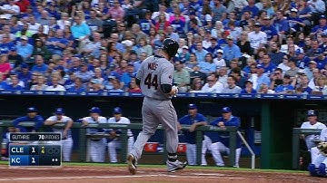 CLE@KC: Moss drives a line drive homer to right