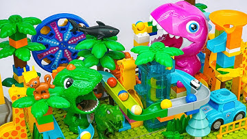Satisfying Building Blocks Marble Run Very ! Block coasters filled with Giant Green Dinosaur