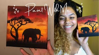 PAINT WITH ME: i painted an elephant in the sunset on a mini canvas with acrylic paint